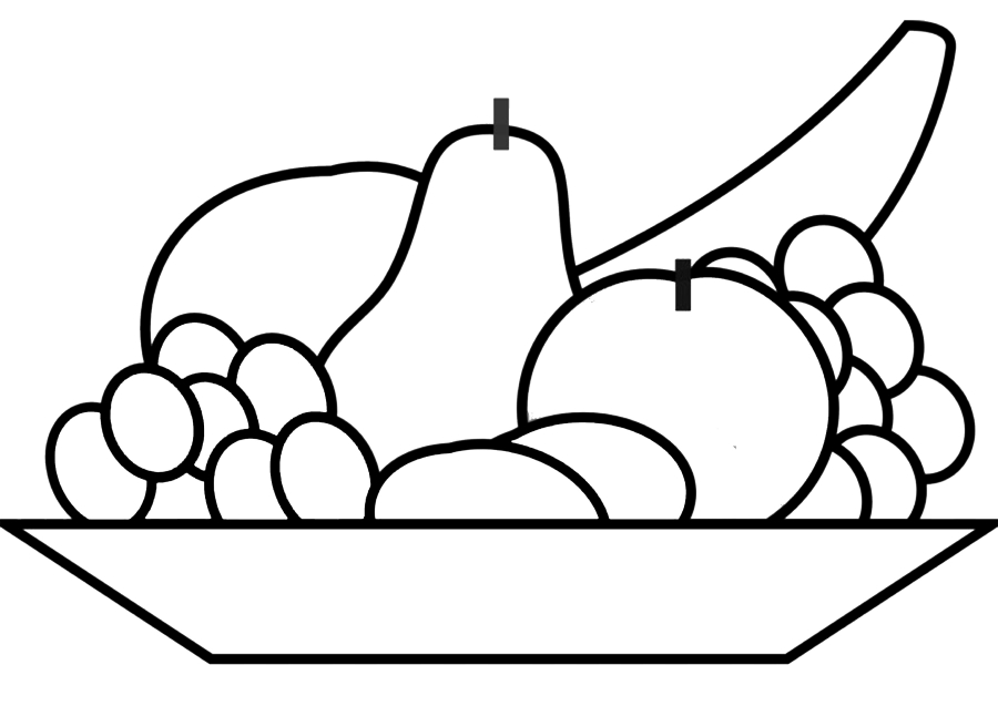 Ausmalbild Obst auf einem Teller Ausdrucken